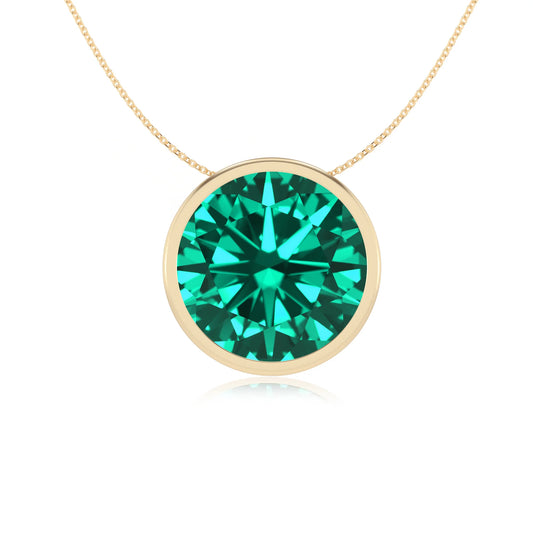 lab grown emerald round solitaire necklaces in yellow gold 