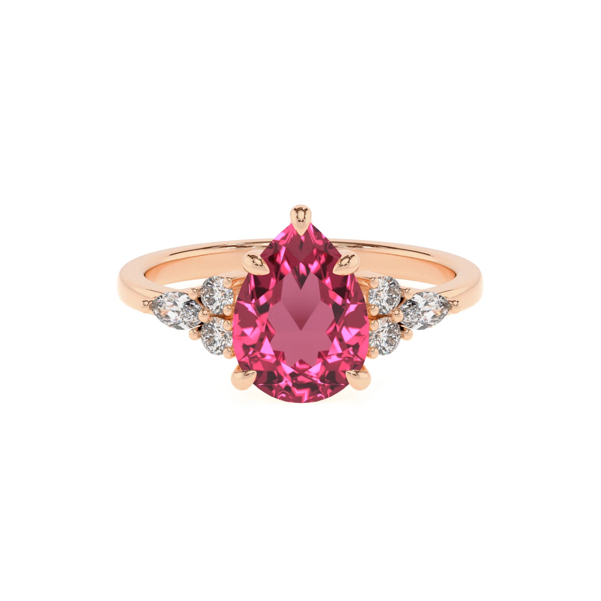 lab grown pink-tourmaline pear solitaire rings in rose gold 