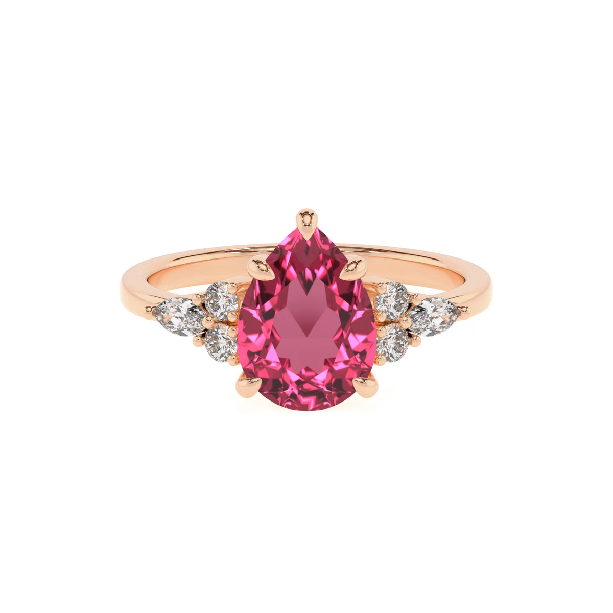 lab grown pink-tourmaline pear solitaire rings in rose gold 