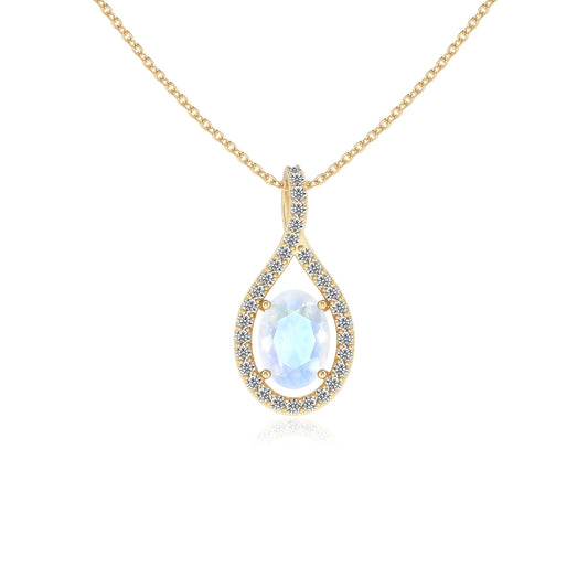 natural rainbow-moonstone oval solitaire necklaces in yellow gold 