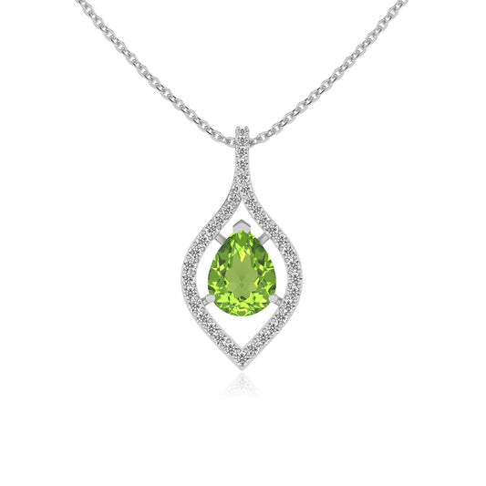 natural peridot pear infinity necklaces in white gold 