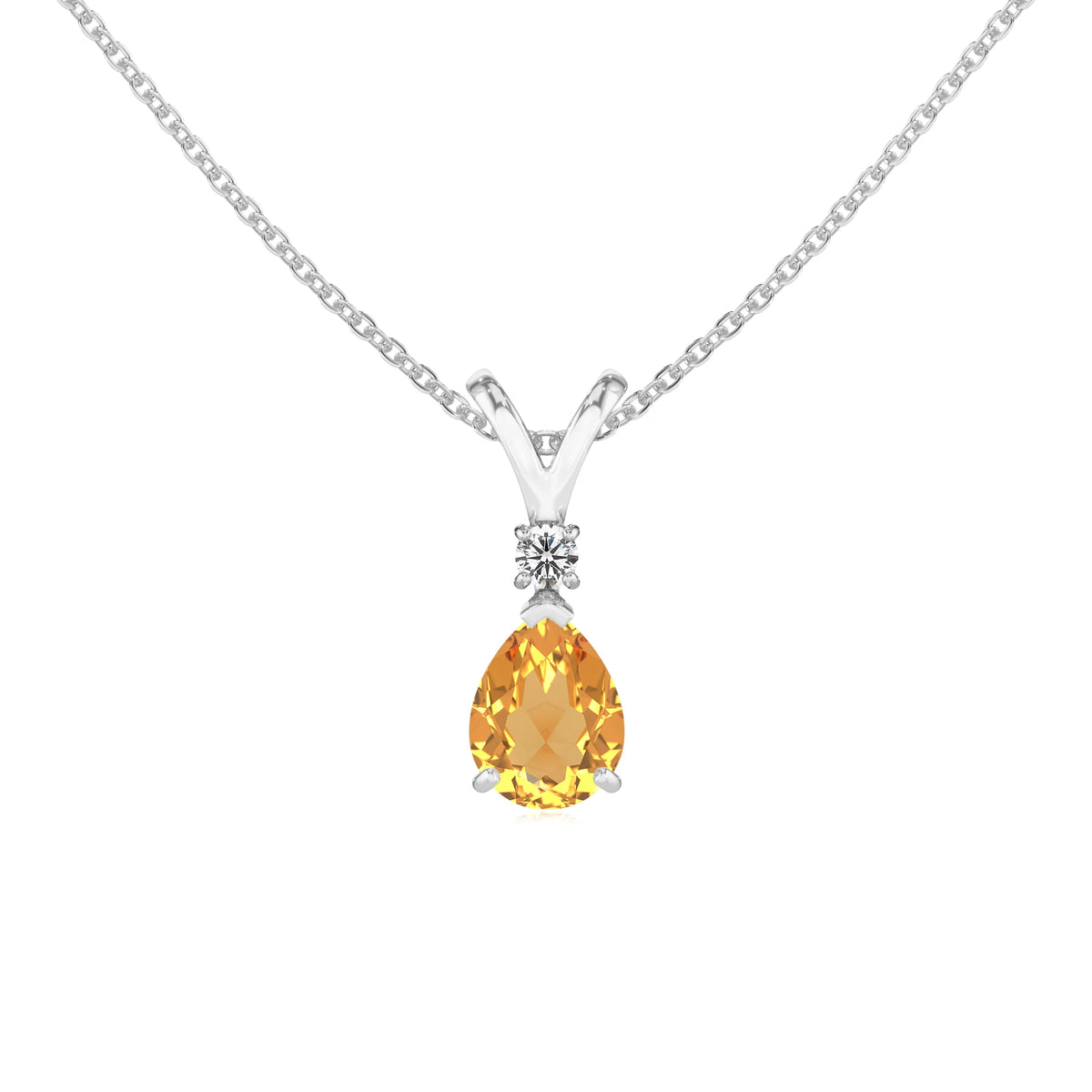 lab grown citrine pear solitaire v-bale necklaces in platinum 