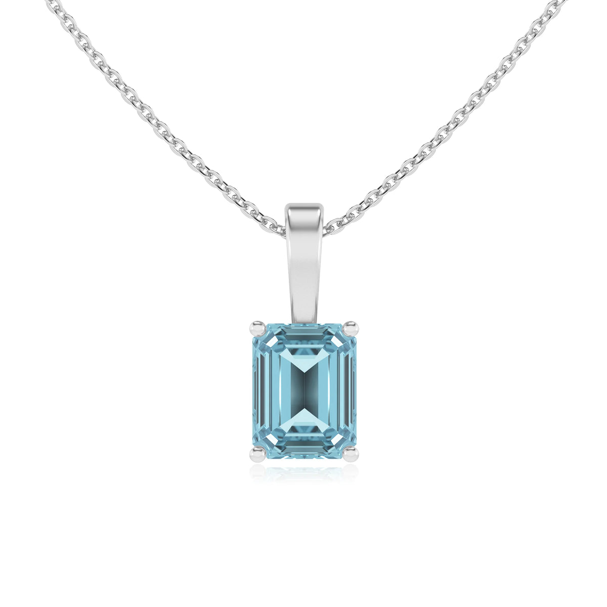 lab grown aquamarine emerald cut solitaire necklaces in sterling silver 