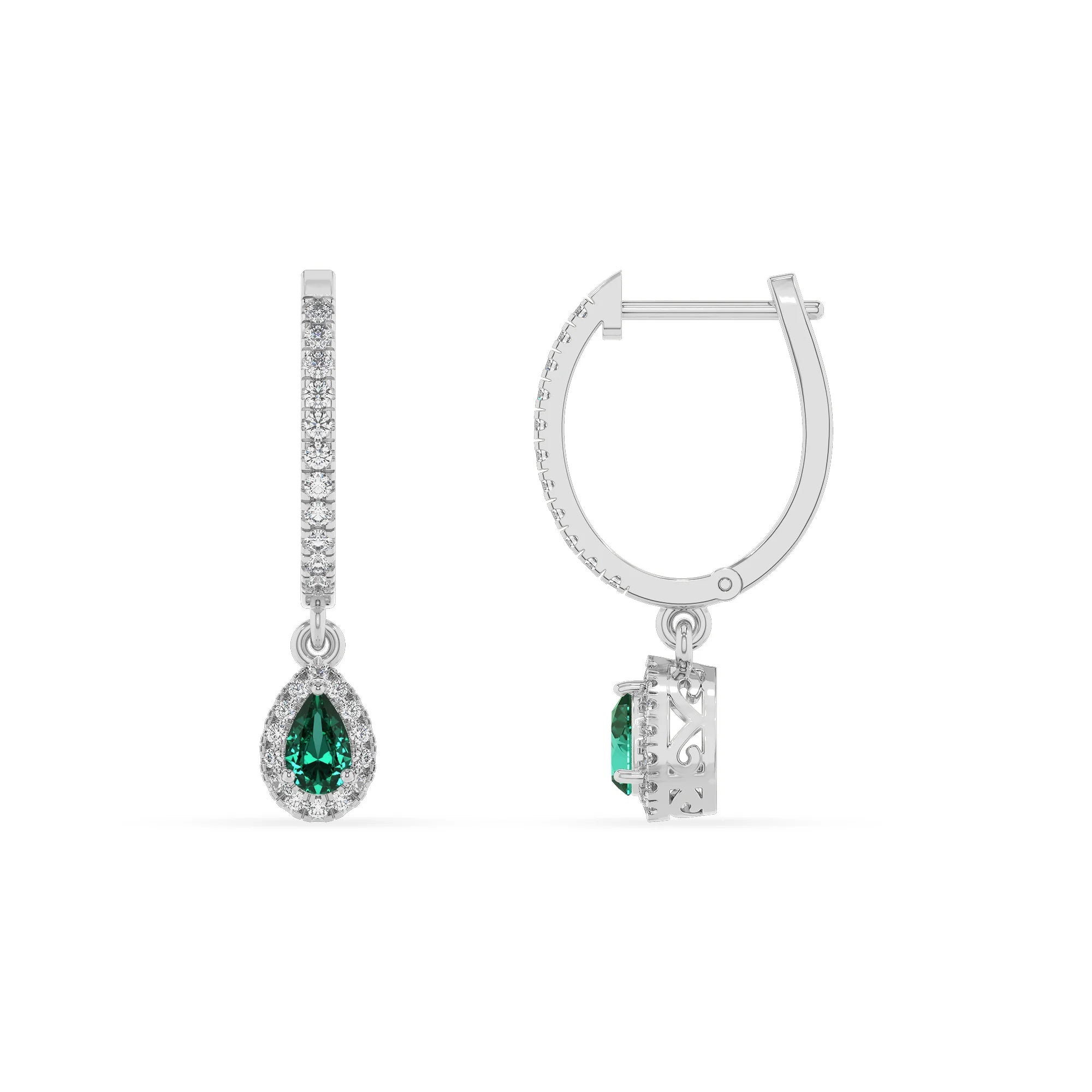 lab grown emerald pear drop earrings in platinum 
