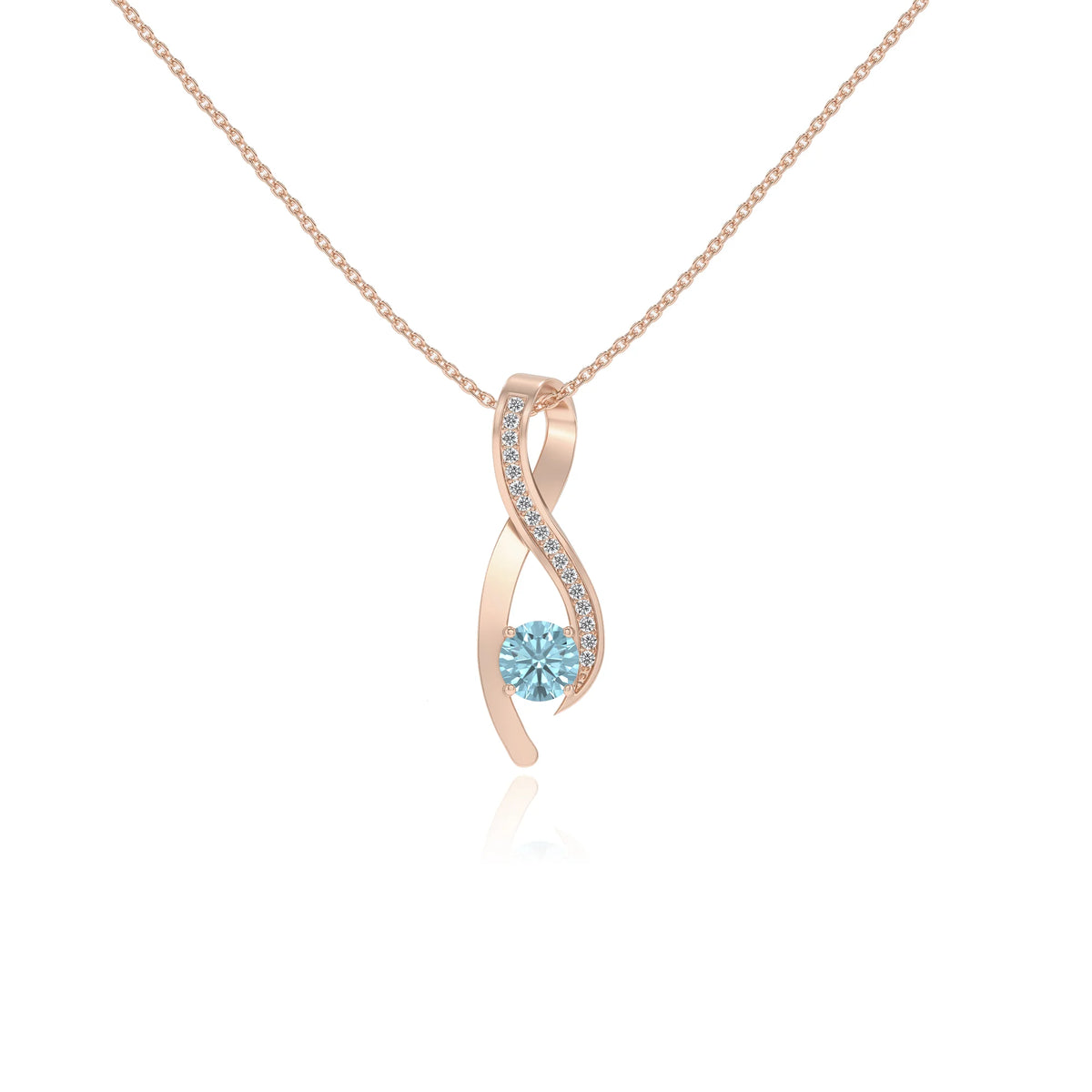 lab grown aquamarine round solitaire necklaces in rose gold 