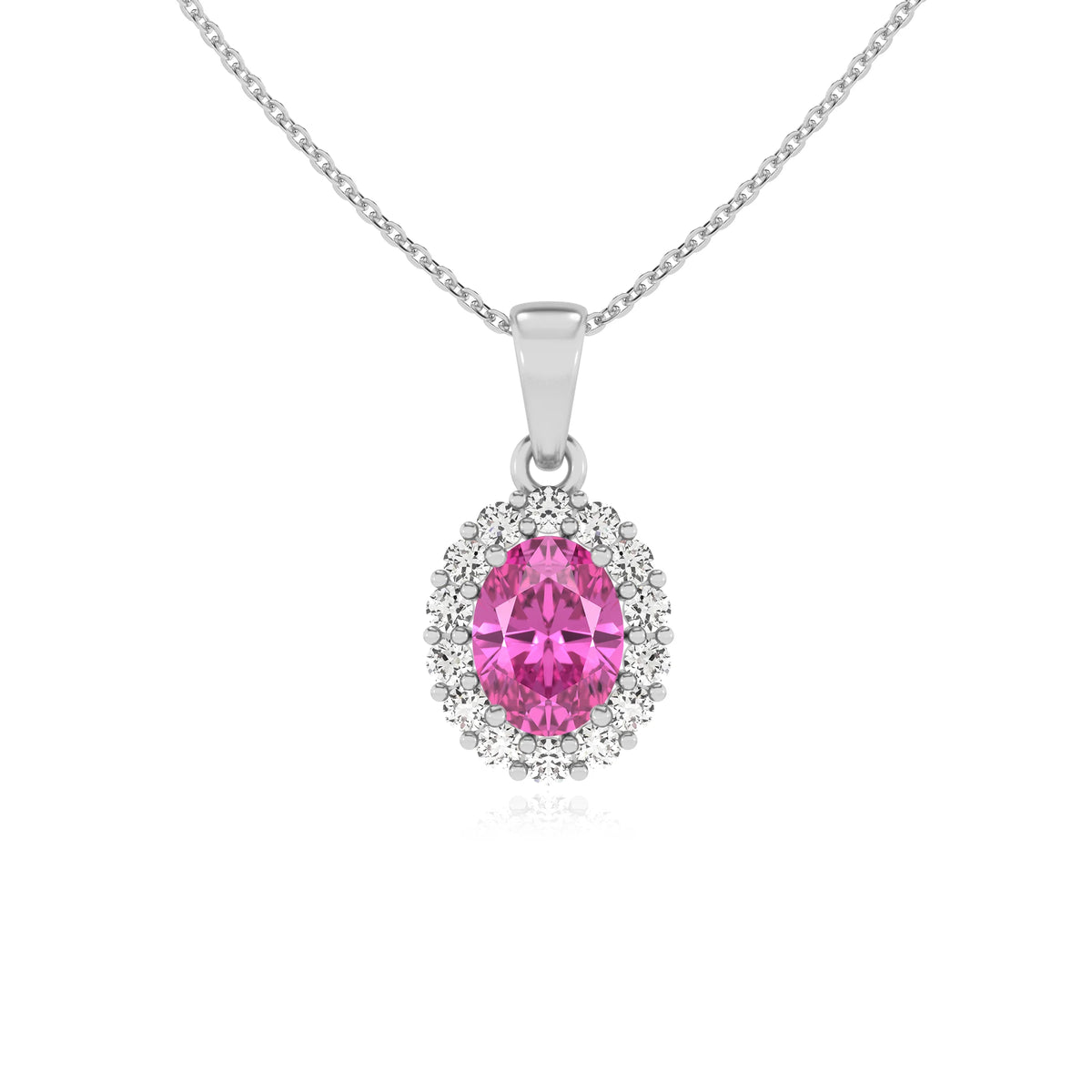 lab grown pink-sapphire oval solitaire necklaces in platinum 