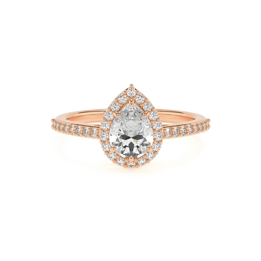 lab grown moissanite pear solitaire rings in rose gold 
