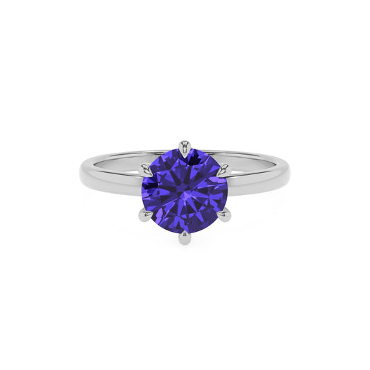 lab grown tanzanite round solitaire rings in white gold 
