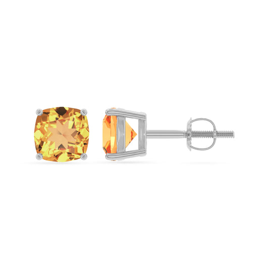 lab grown citrine cushion stud earrings in sterling silver 