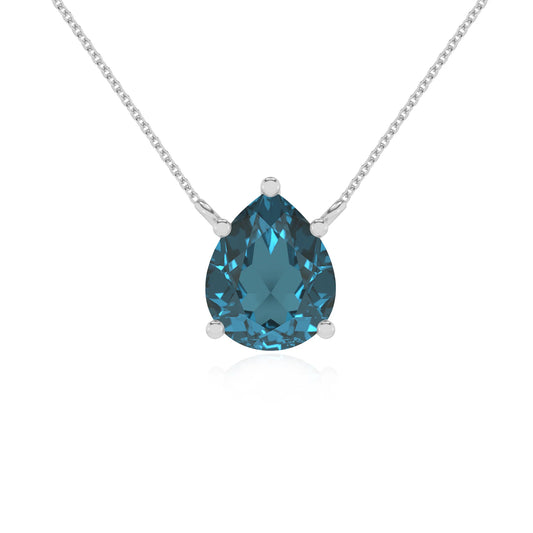 natural london-blue-topaz pear solitaire necklaces in sterling silver 