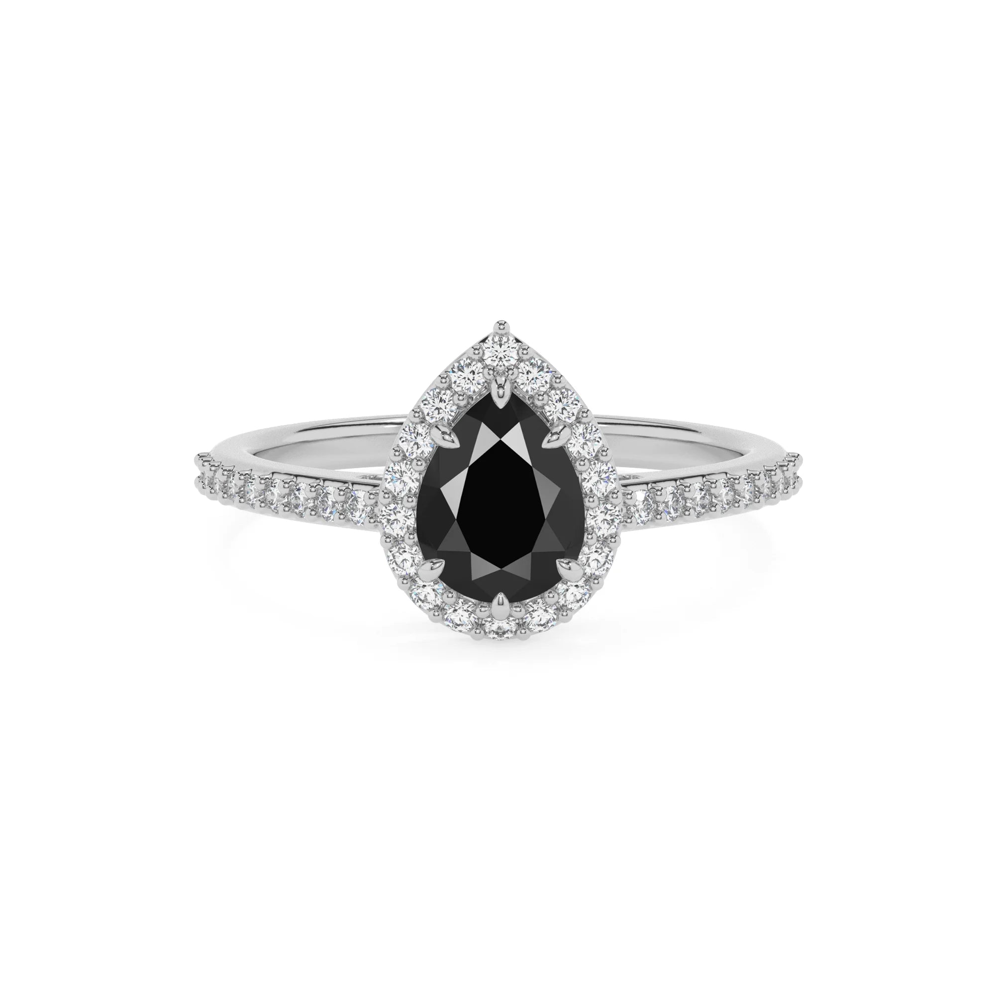 natural black-onyx pear solitaire rings in white gold 