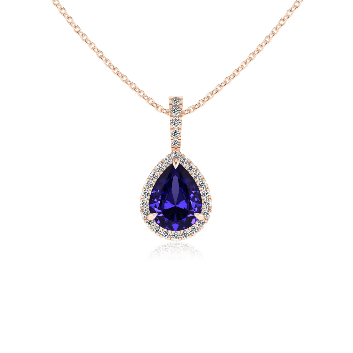 lab grown tanzanite pear solitaire necklaces in rose gold 