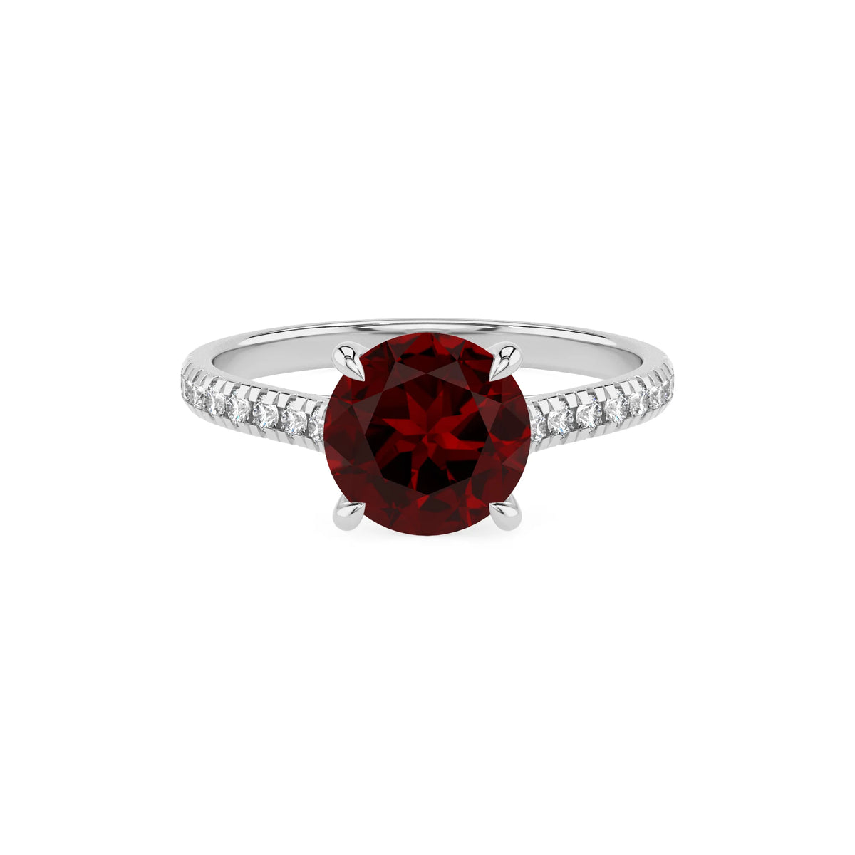 natural garnet round half eternity solitaire engagement rings in white gold 