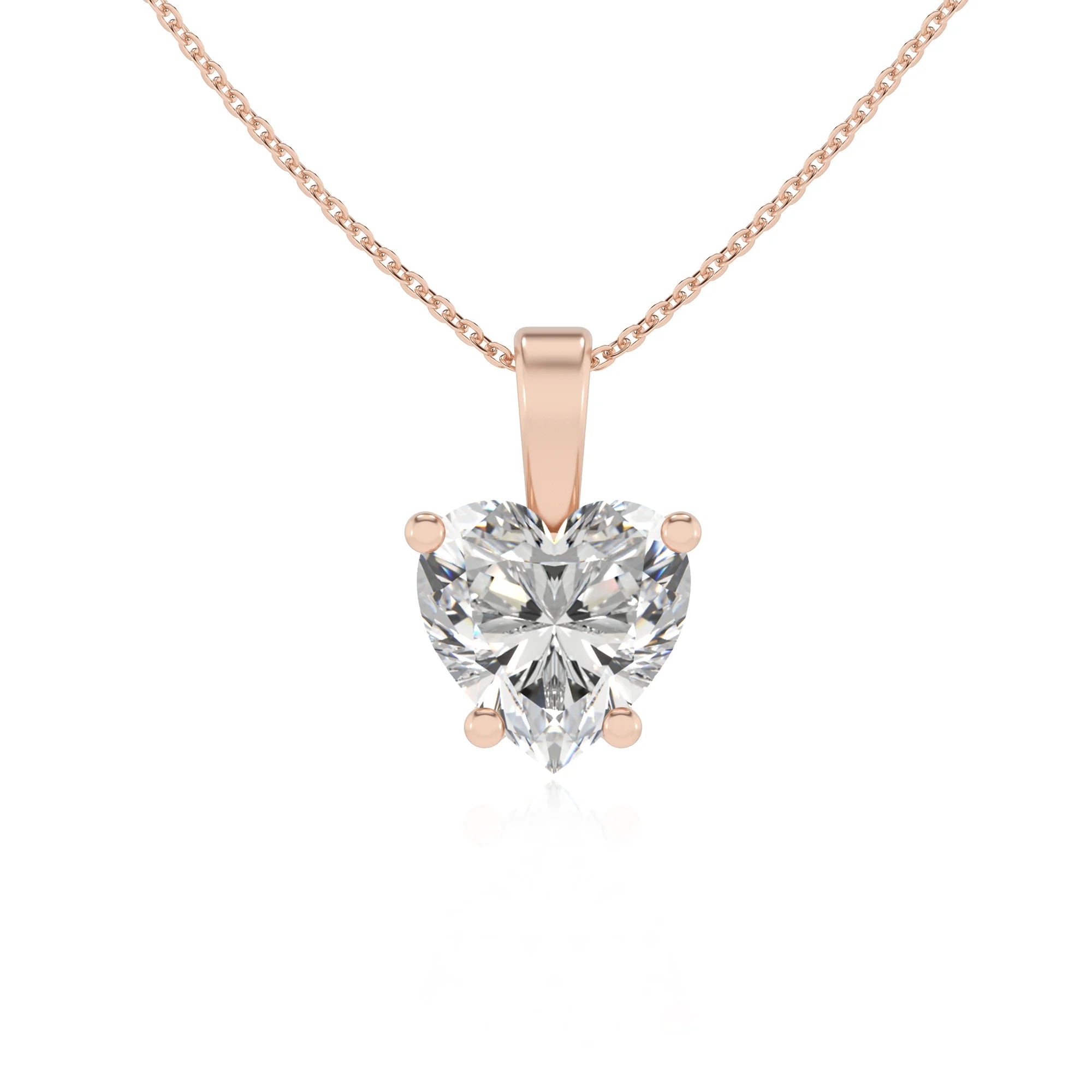 lab grown moissanite heart solitaire necklaces in rose gold 