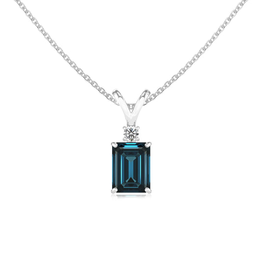 natural london-blue-topaz emerald cut solitaire v-bale necklaces in white gold 