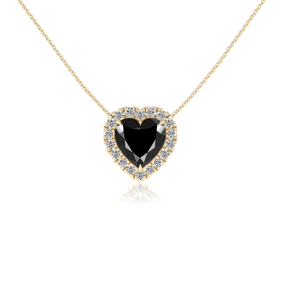 natural black onyx heart solitaire necklaces in yellow gold 