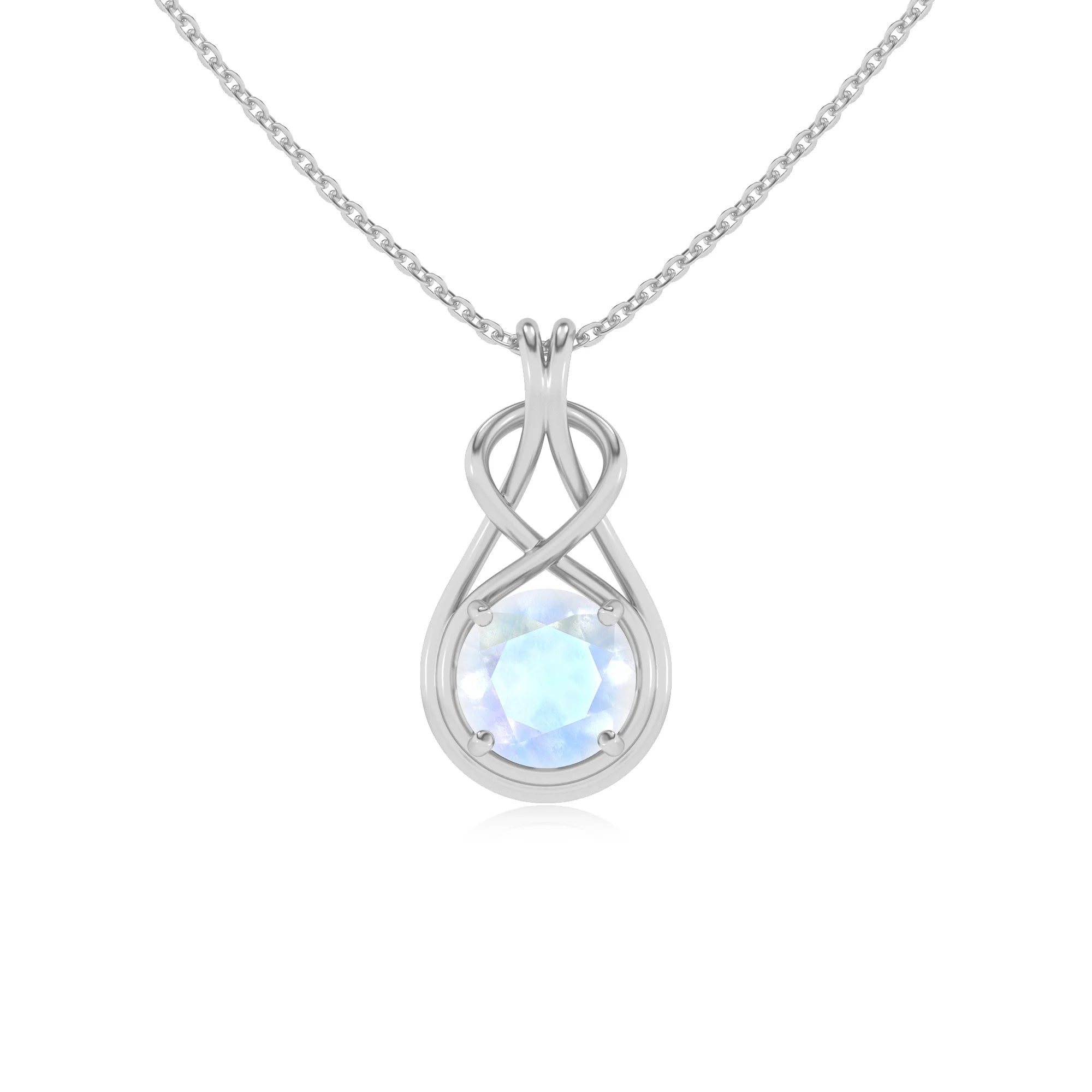 natural rainbow-moonstone round solitaire necklaces in white gold 