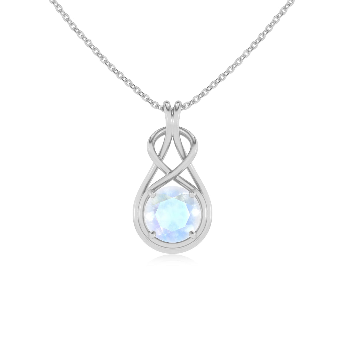 natural rainbow-moonstone round solitaire necklaces in white gold 