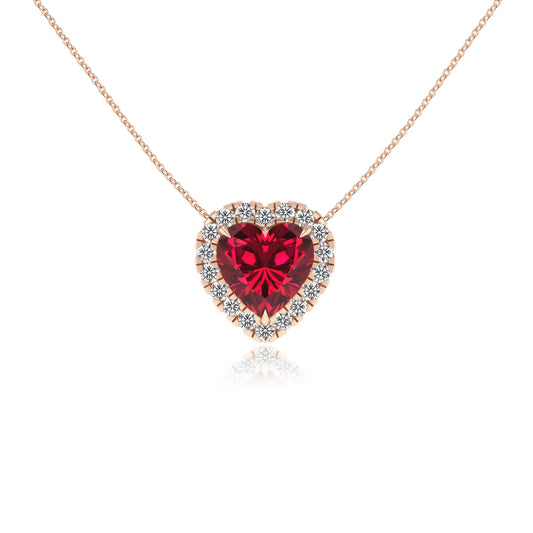lab grown ruby heart solitaire necklaces in rose gold 