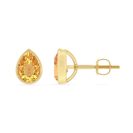 lab grown citrine pear stud earrings in yellow gold 