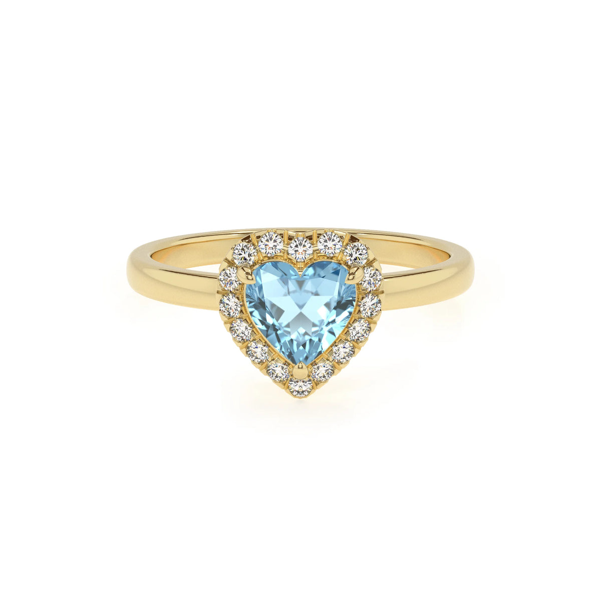 lab grown aquamarine heart solitaire rings in yellow gold 