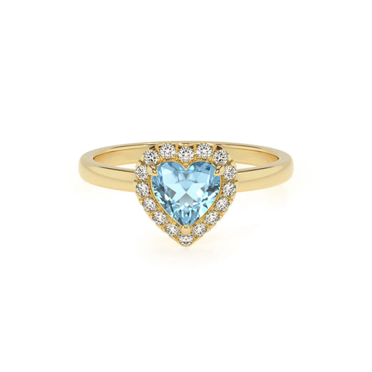 lab grown aquamarine heart solitaire rings in yellow gold 