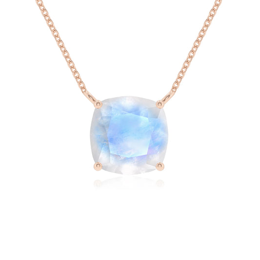 natural rainbow-moonstone cushion solitaire necklaces in rose gold 