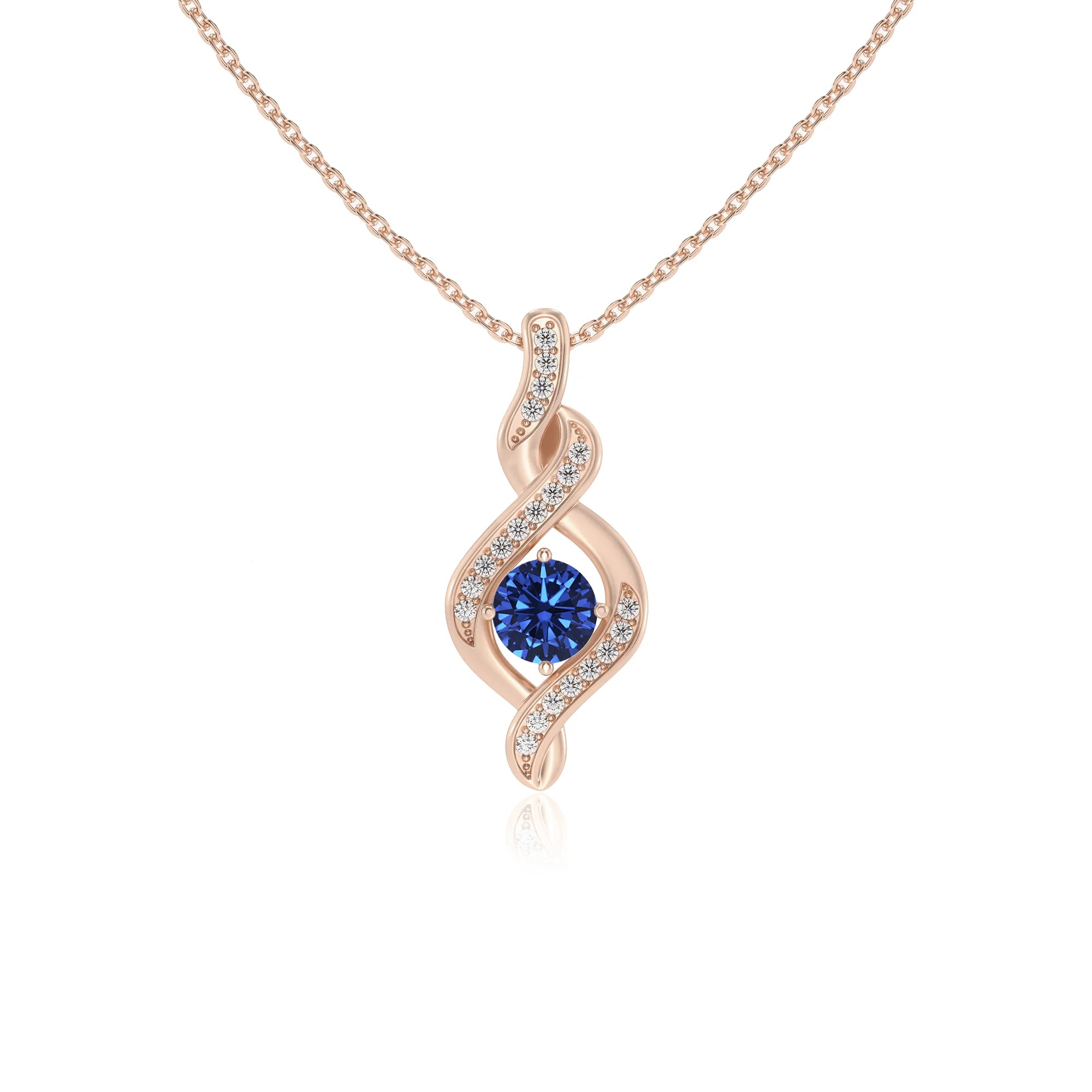 lab grown blue-sapphire round solitaire necklaces in rose gold 