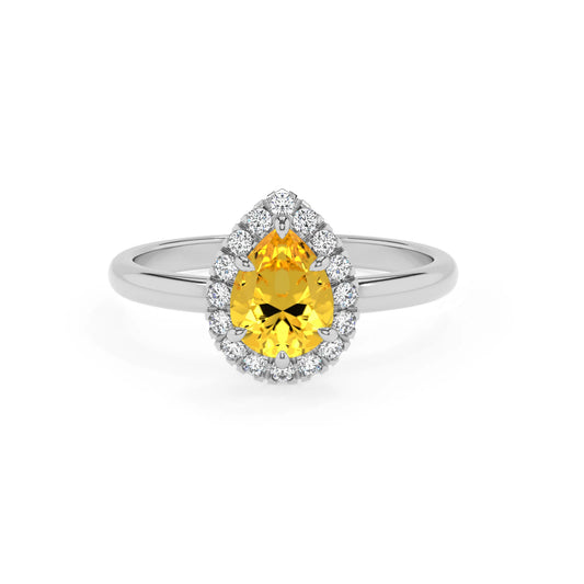 lab grown yellow-sapphire pear solitaire rings in white gold 