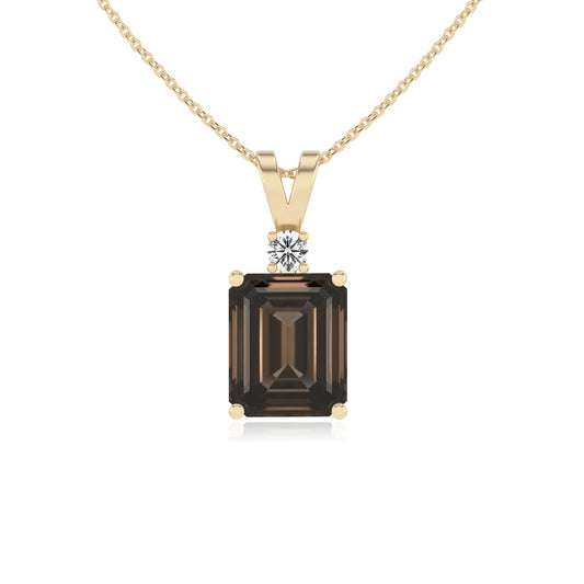 natural smoky-quartz emerald cut solitaire v-bale necklaces in yellow gold 