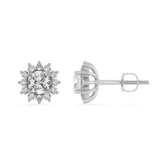 lab grown moissanite cushion stud earrings in platinum 