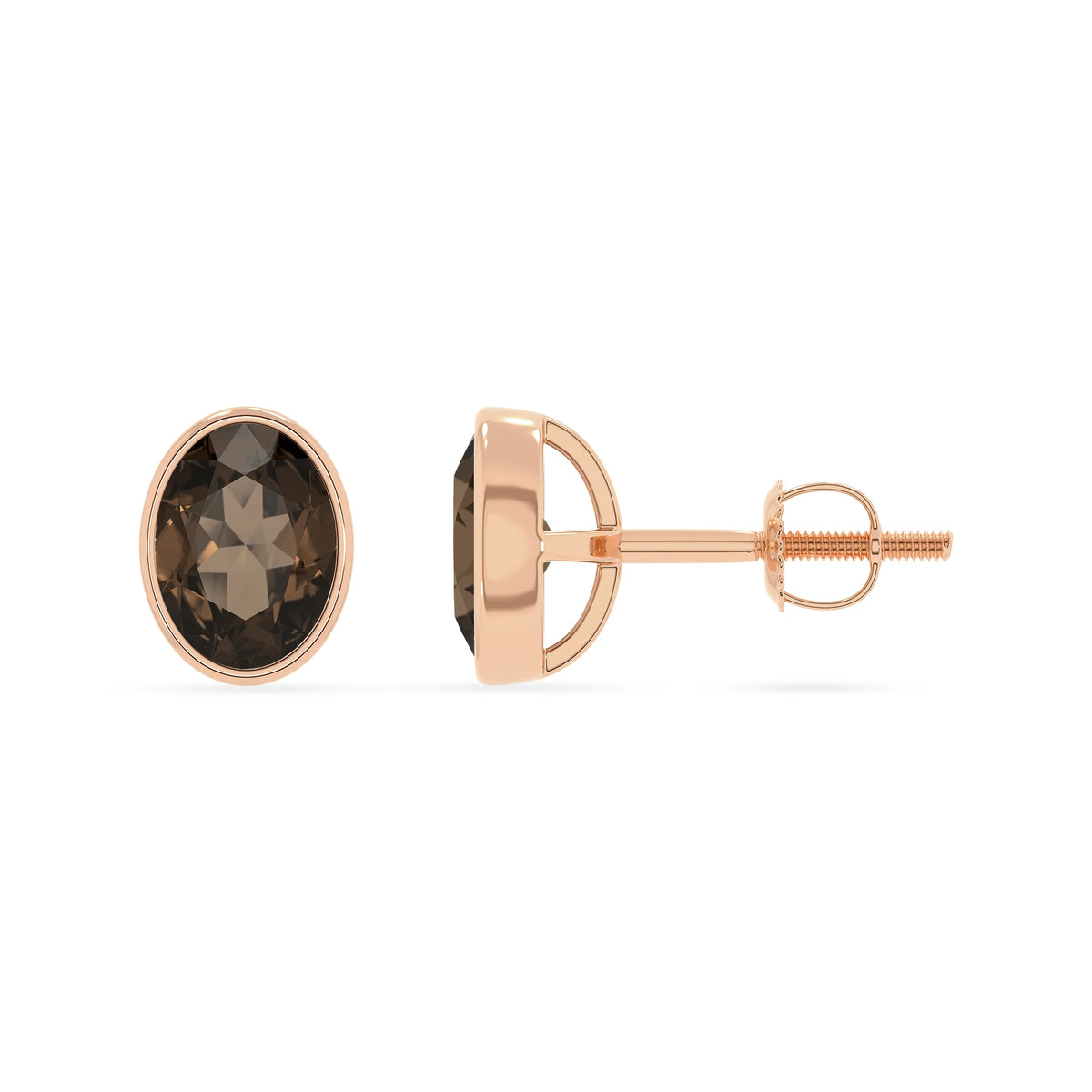 natural smoky quartz oval stud earrings in rose gold 