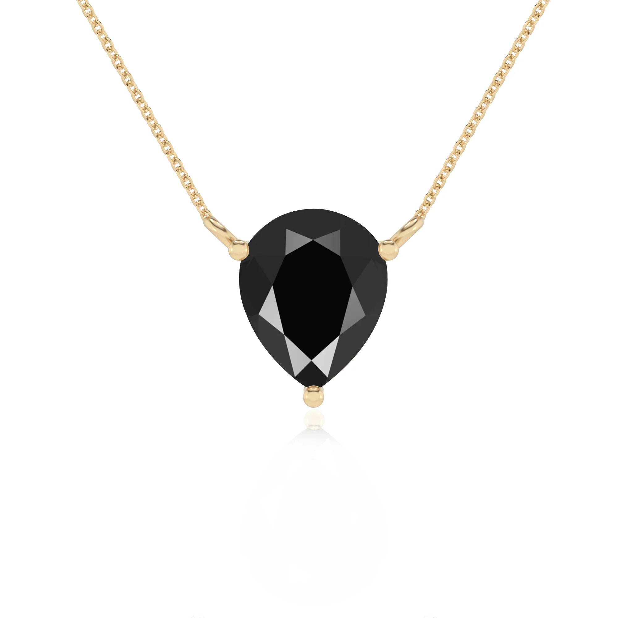 natural black-onyx pear solitaire necklaces in yellow gold 