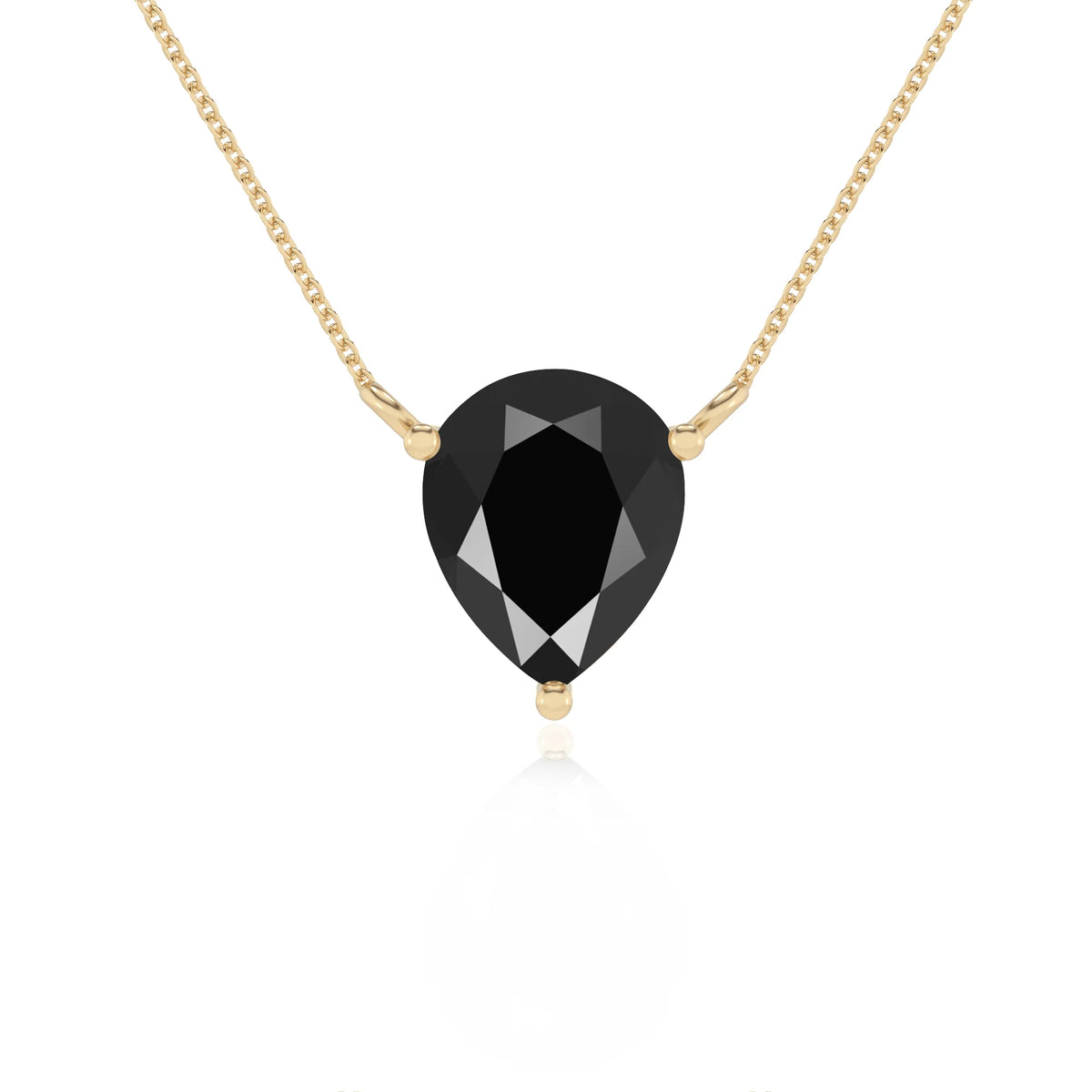 natural black-onyx pear solitaire necklaces in yellow gold 