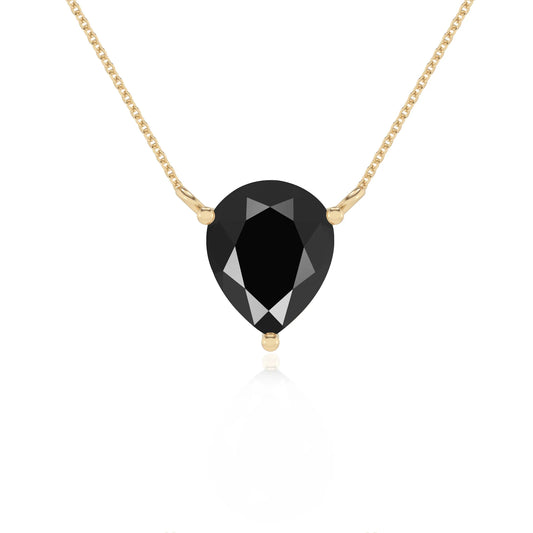 natural black-onyx pear solitaire necklaces in yellow gold 