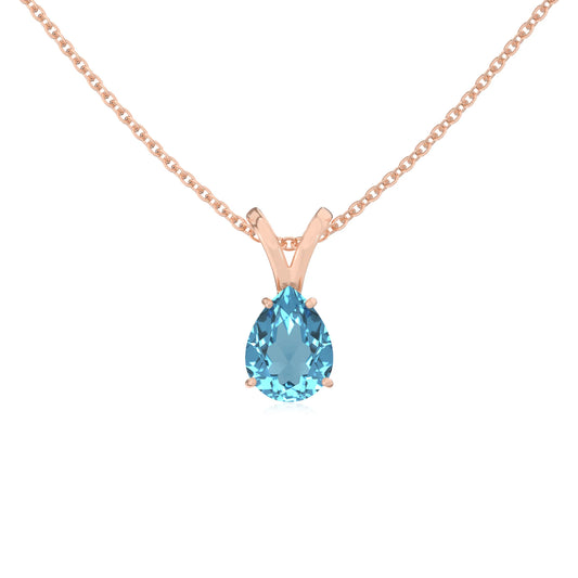 natural swiss-blue-topaz pear solitaire v-bale necklaces in rose gold 