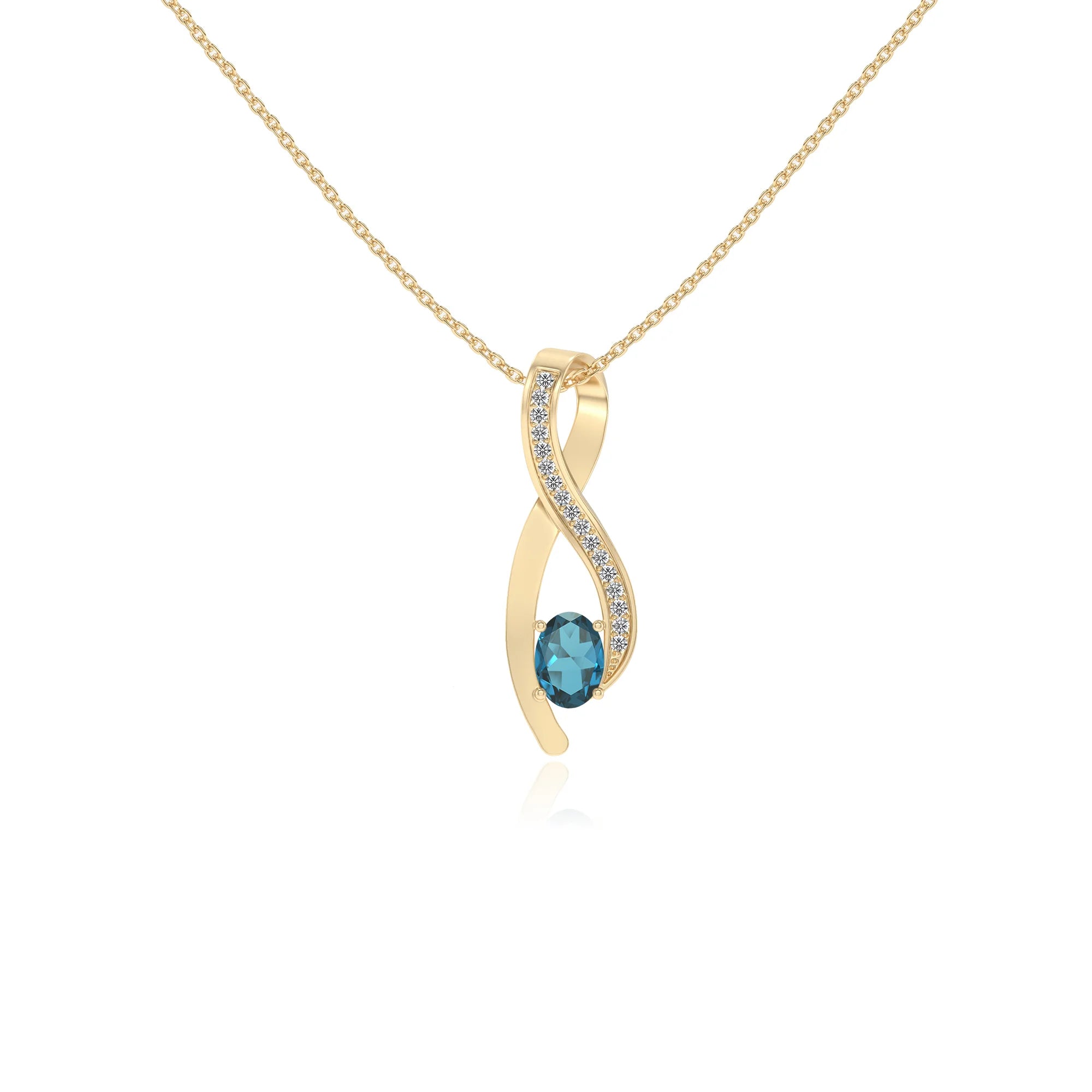 natural london-blue-topaz oval solitaire necklaces in yellow gold 