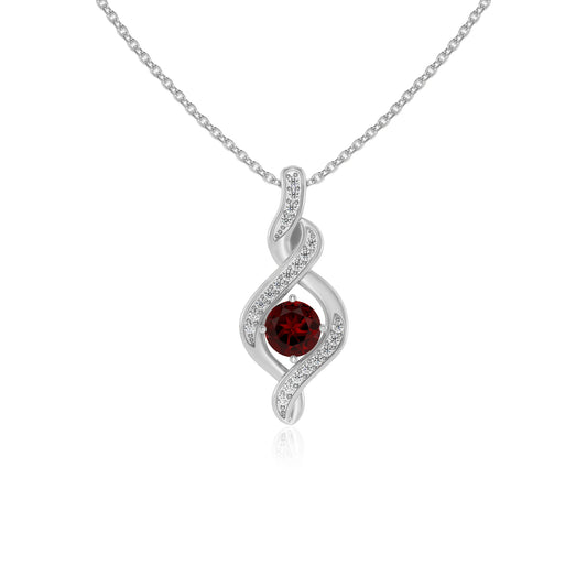 natural garnet round solitaire necklaces in platinum 