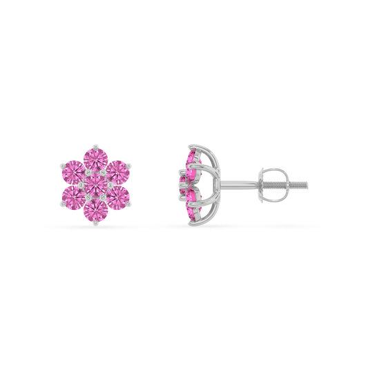 lab grown pink sapphire round stud earrings in sterling silver 