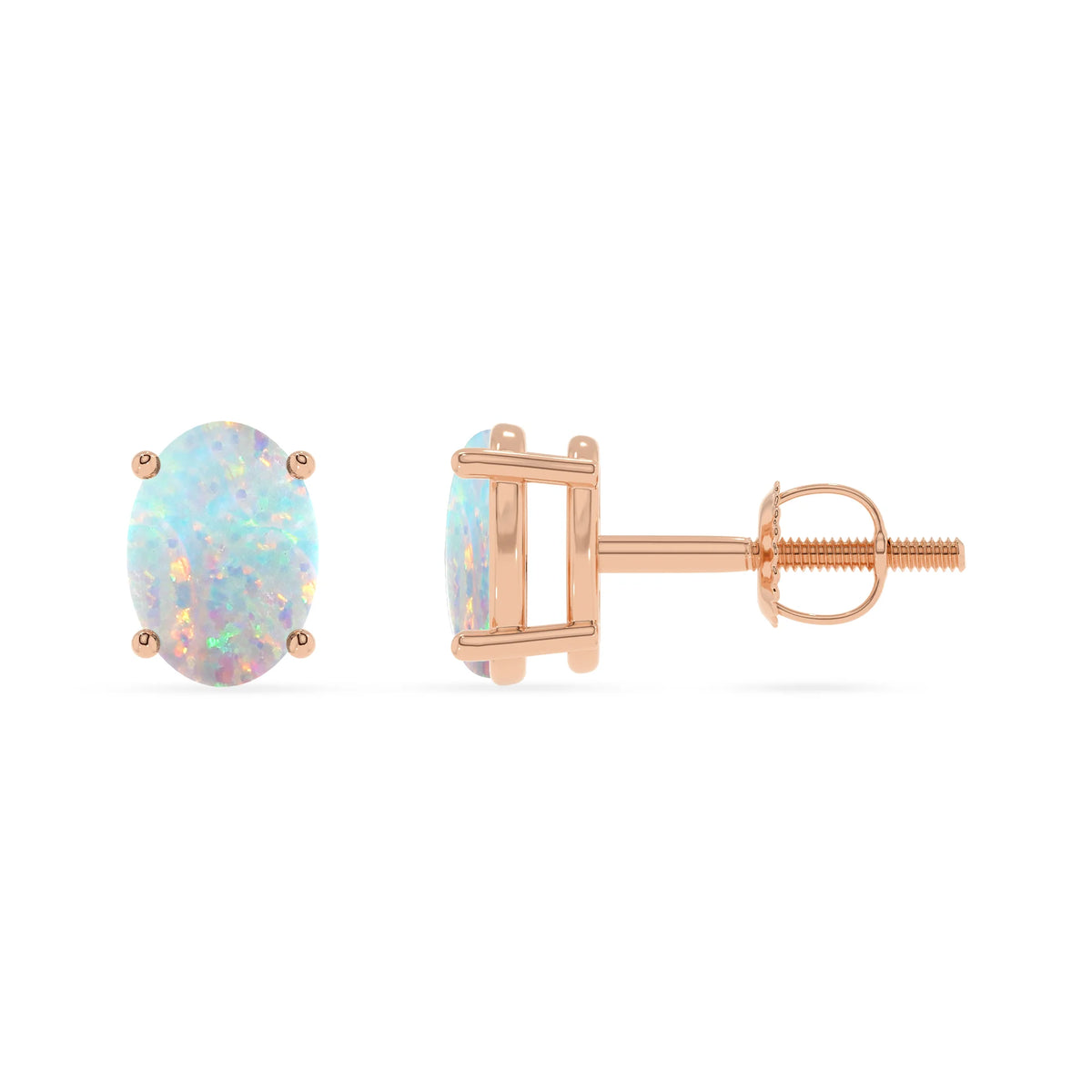 lab grown opal oval stud earrings in rose gold 