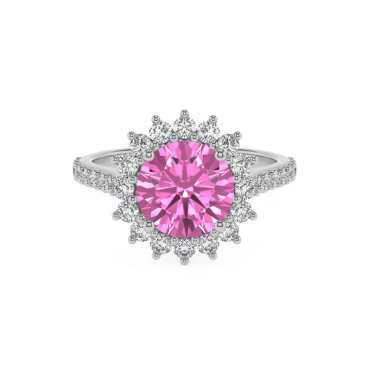 lab grown pink-sapphire round solitaire rings in white gold 