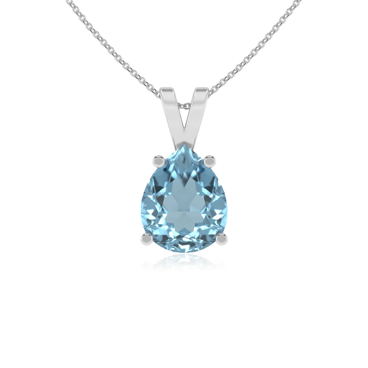 lab grown aquamarine pear solitaire v-bale necklaces in platinum 