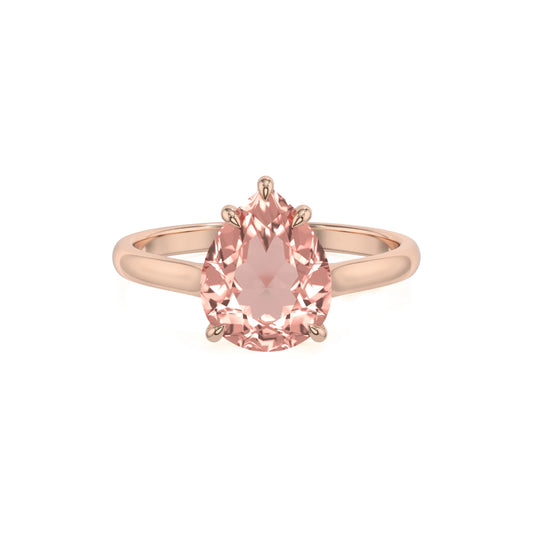 lab grown morganite pear solitaire rings in rose gold 