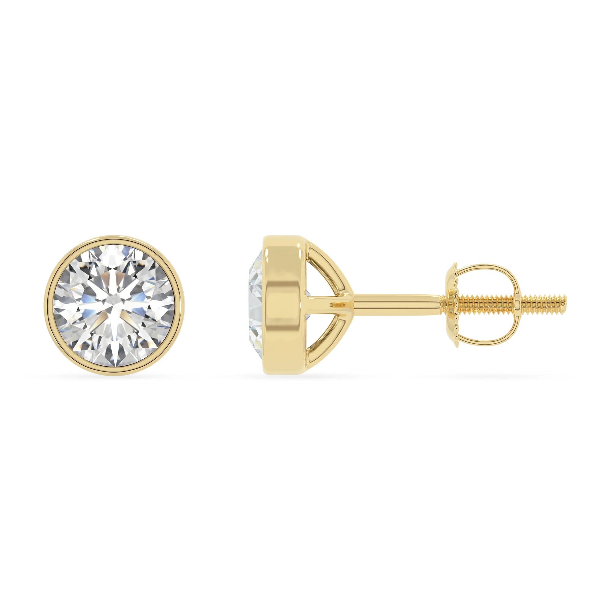 lab grown moissanite round stud earrings in yellow gold 