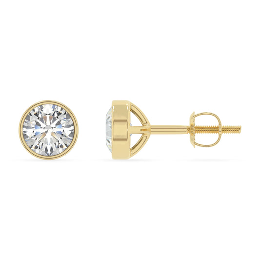 lab grown moissanite round stud earrings in yellow gold 