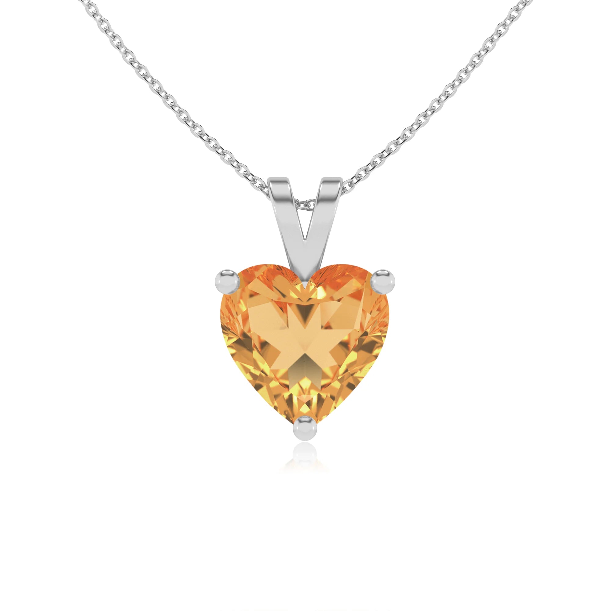 lab grown citrine heart solitaire v-bale necklaces in white gold 