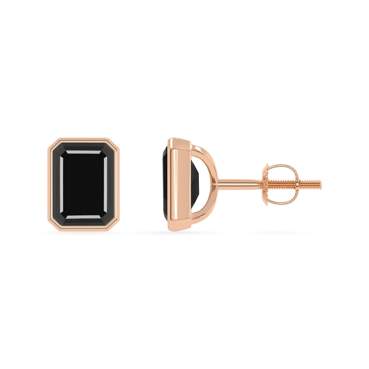 Natural Black Onyx Emerald-Cut Solitaire Stud Earrings