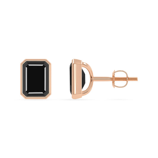 Natural Black Onyx Emerald-Cut Solitaire Stud Earrings