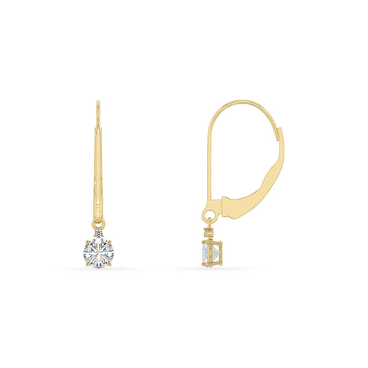 lab grown moissanite round drop earrings in yellow gold 