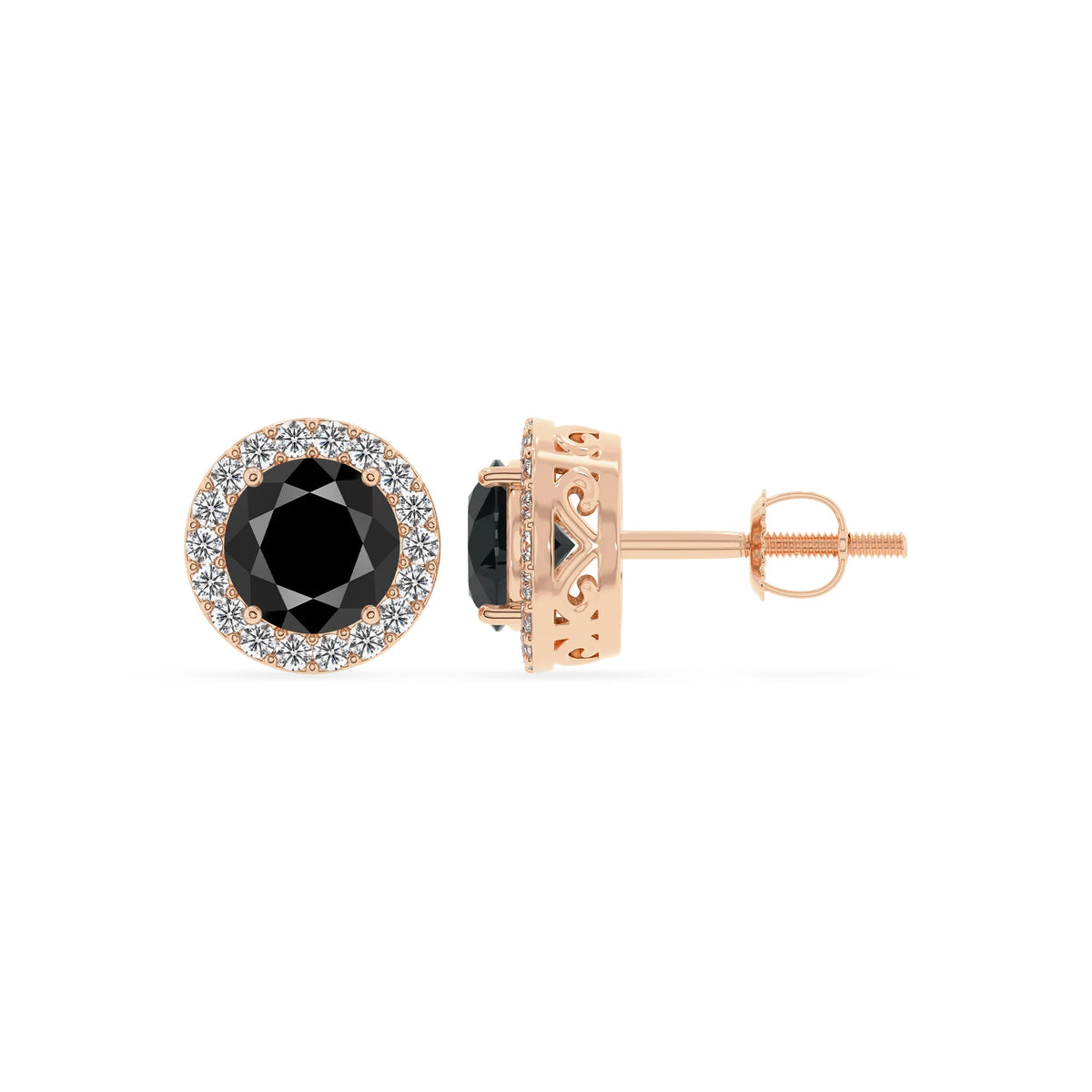 natural black onyx round stud earrings in rose gold 